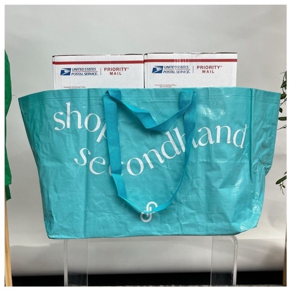 Poshmark Swag Oversized Double Handle Teal Tote Bag Brand New - Picture 5 of 8